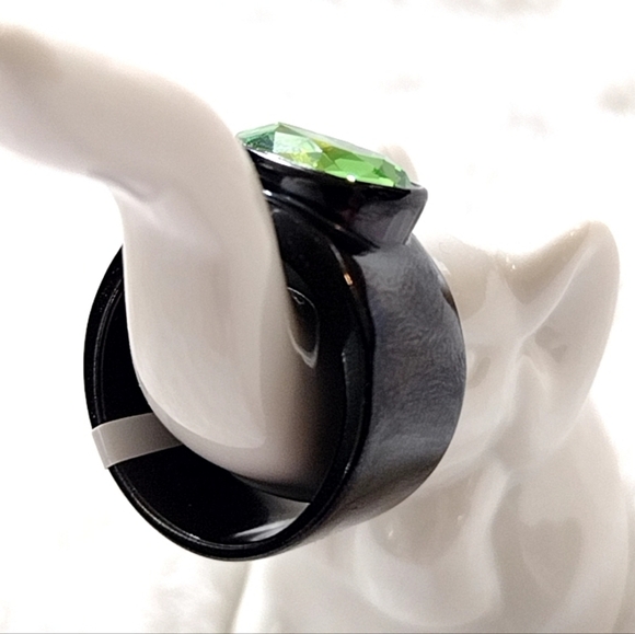 Stainless Steel Black and Green Gothic Statement Ring - Picture 6 of 11